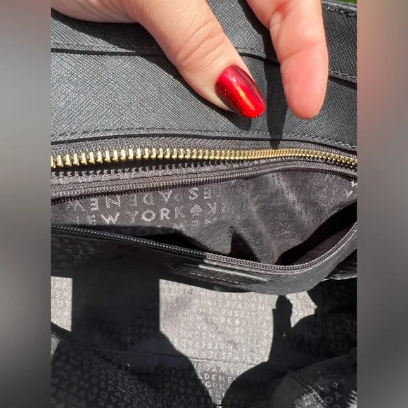 Kate Spade Black Zipper Top Leather Tote - Great condition - see pictures - Picture 7 of 11